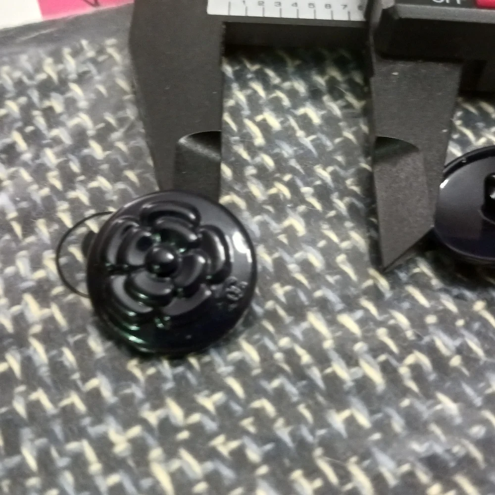 Vintage Chanel BUTTON Set Of 2 Black Metal Camellia Flowers Made In FRANCE